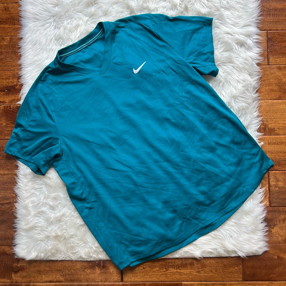 Nike Other - Nike Mens Activewear Short Sleeve T Shirt Blue Solid V Neck Logo 2XL